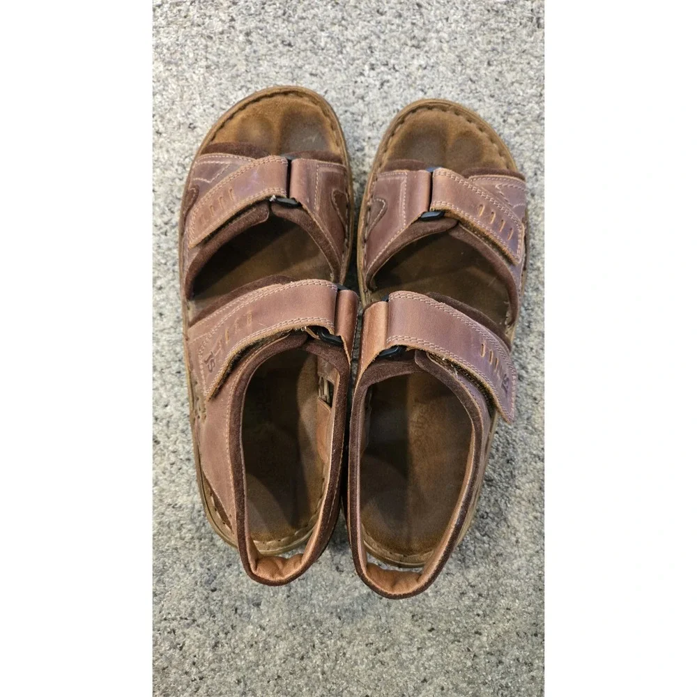 Josef Seibel Mens US 10.5 Brown Leather Walking Jesus Sandals Comfort Hook Loop
